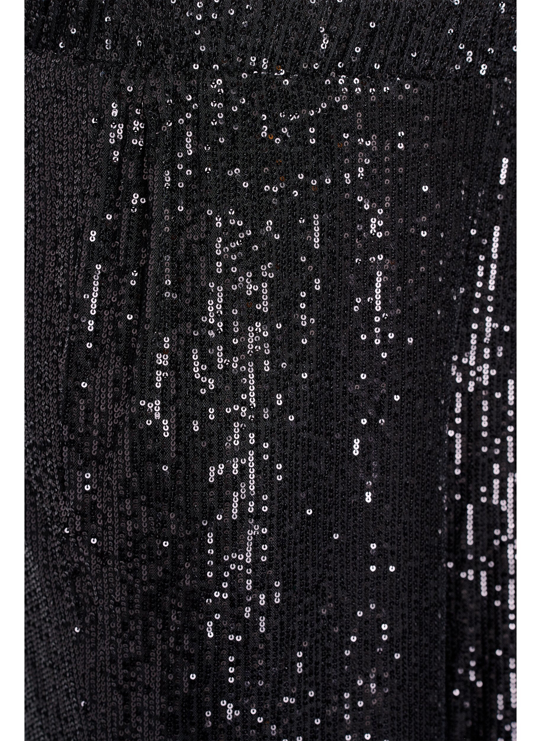 ZizziHigh-waist paillettenbroek met wijde pijpen, Zwart, Packshot image number 2