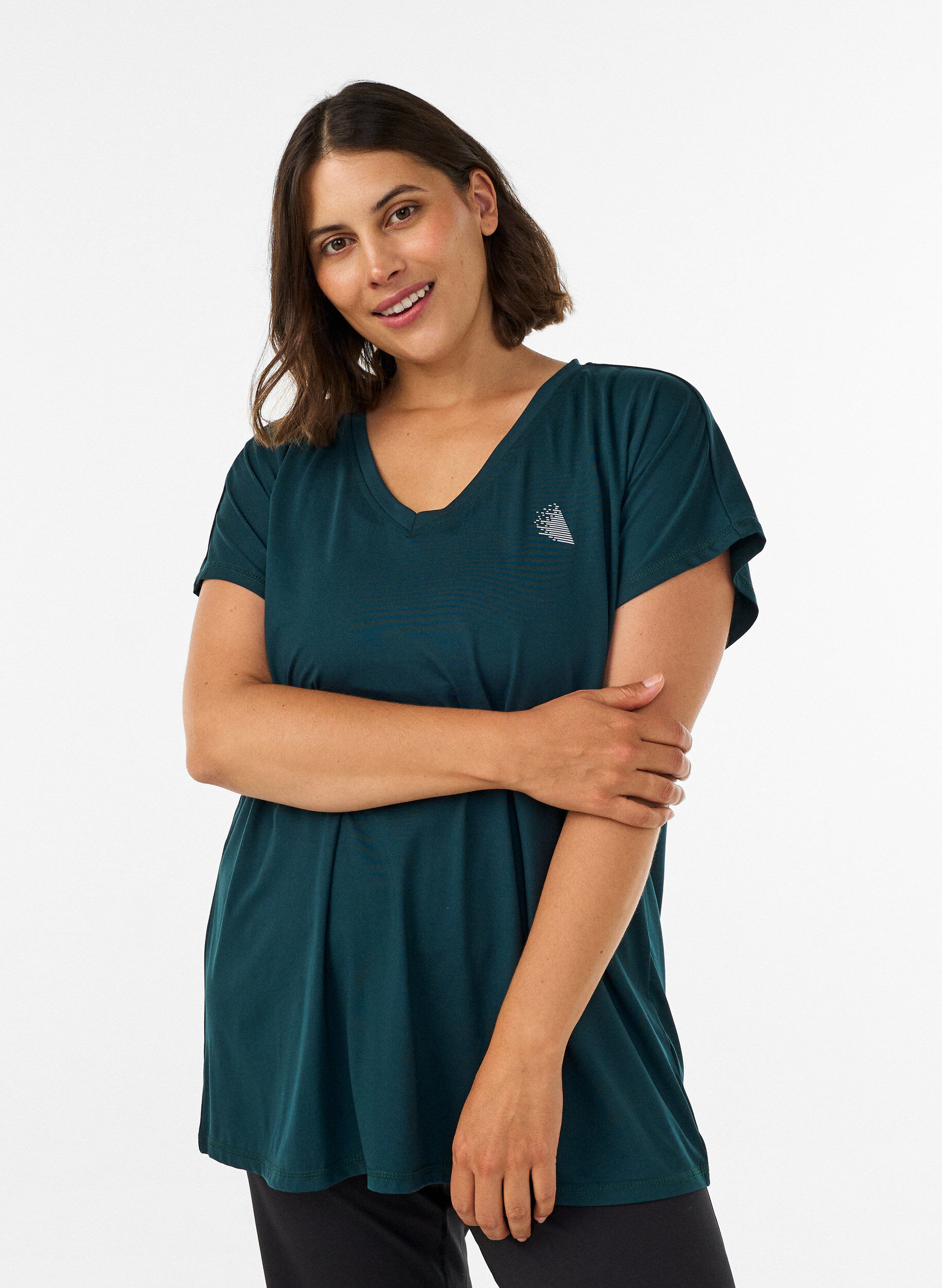 Losvallend trainings-T-shirt met V-hals, Groen, Model
