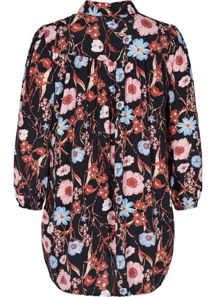 Tunique chemise fleurie en viscose, Black Flower AOP, Packshot image number 1