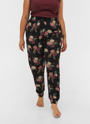 Pyjama broek met print en biologisch katoen, Black AOP Flower, Model image number 2