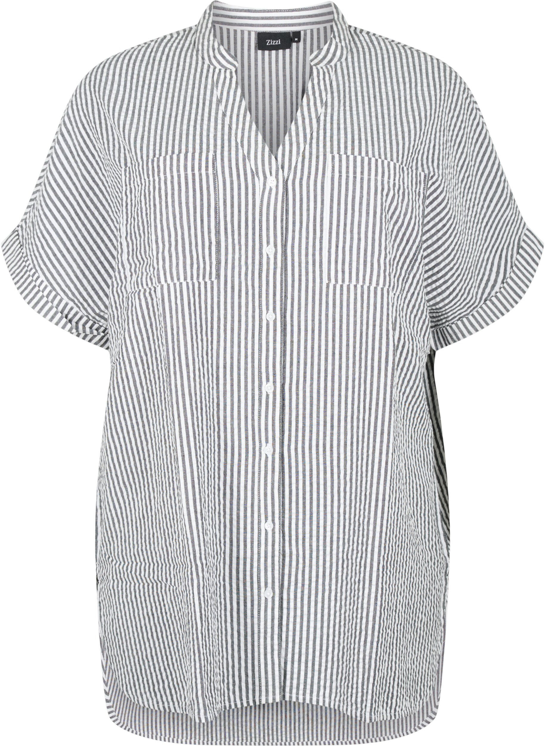 Zizzi Chemise ray&eacute;e avec poches de poitrine, White/Black Stripe, Packshot image number 0