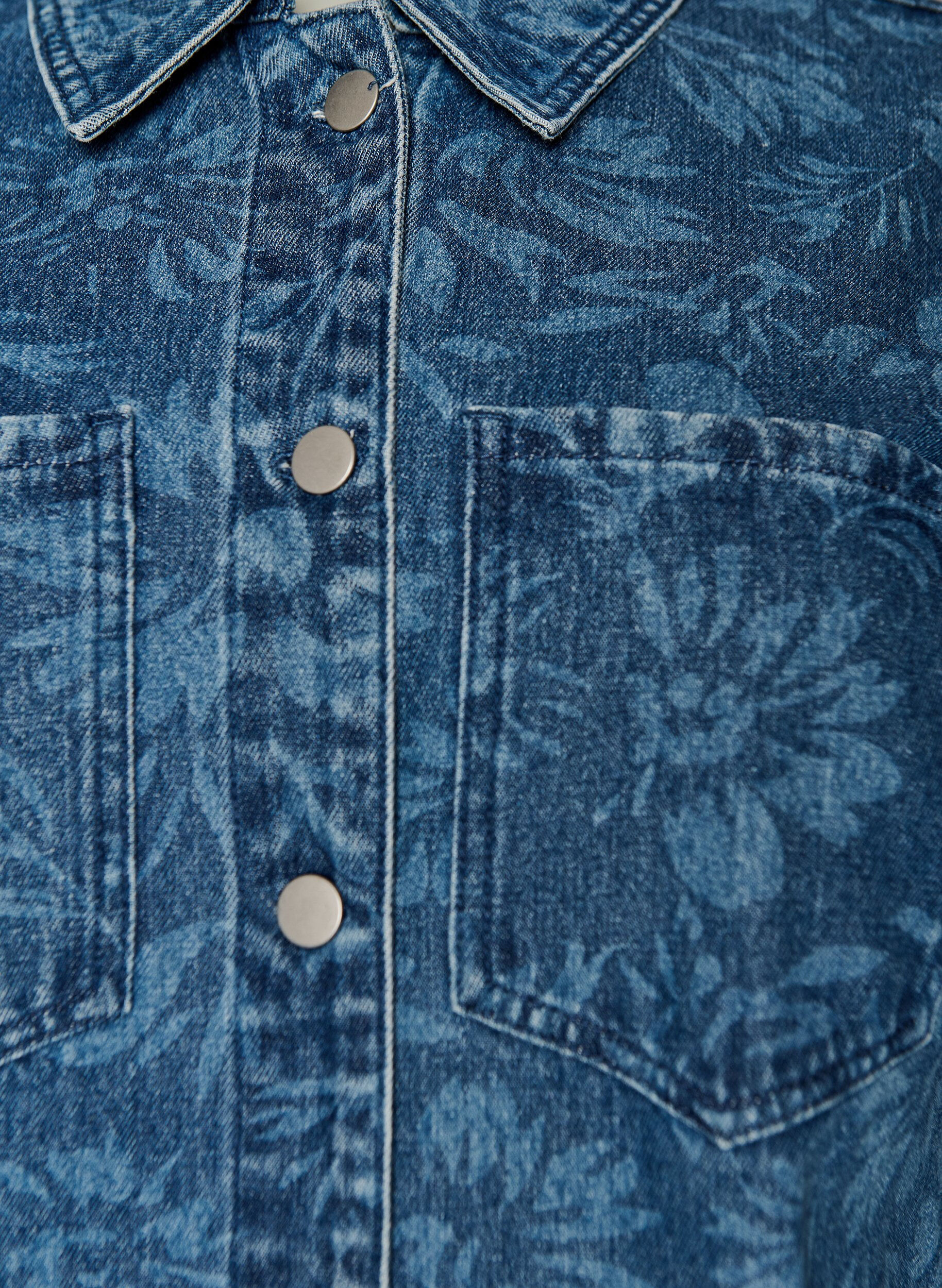 ZizziDenimjurk met bloemenprint en borstzakken, Blauw, Packshot image number 2