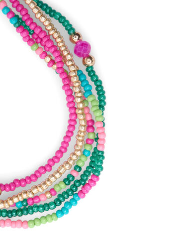 Pack de 5 bracelets en perles, Hot Pink/Green Mix, Packshot image number 1