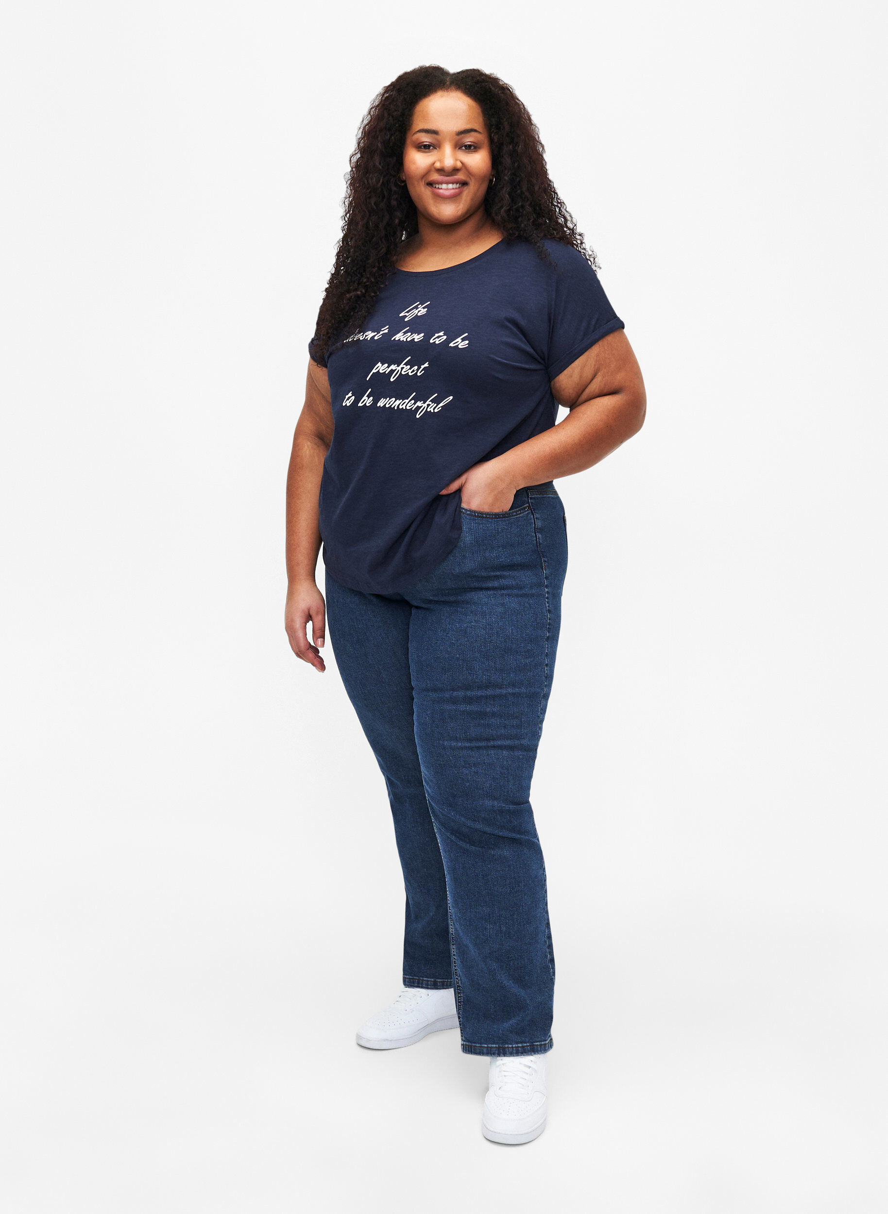 ZizziBedrukt T-shirt van biologisch katoen, N.Sky w. White Print, Model image number 2