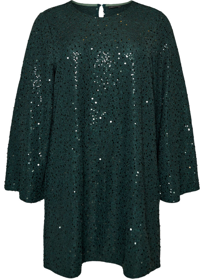 Korte jurk met pailletten in een A-lijn, Groen, Packshot image number 0