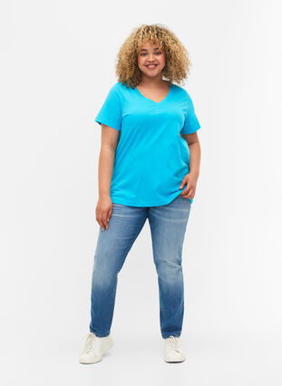 Set van 2 basic t-shirts in katoen, Blue Atoll / Black, Model image number 2