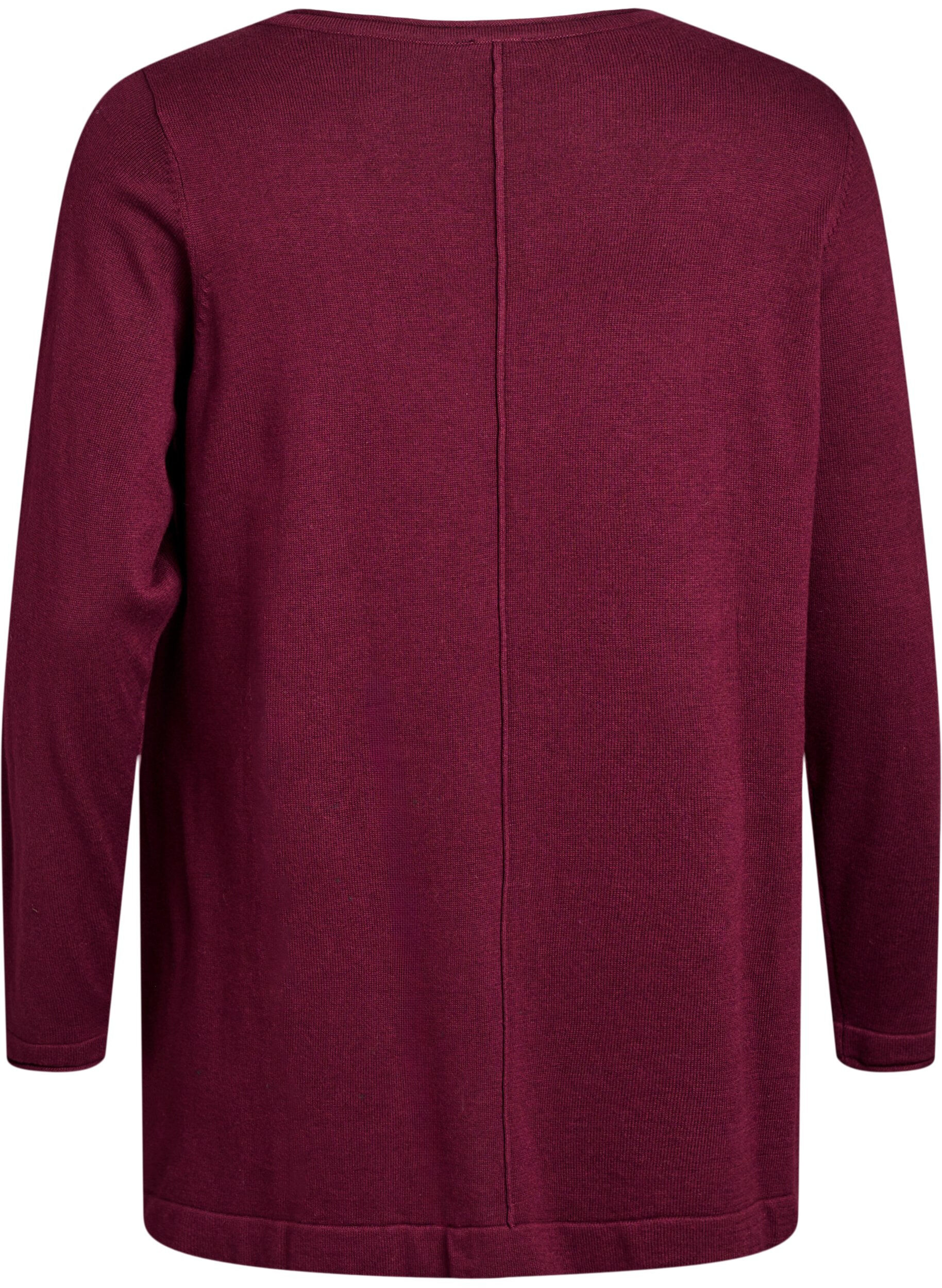 ZizziGebreide blouse gemaakt van katoen en viscose., Donker Bordeaux, Packshot image number 1