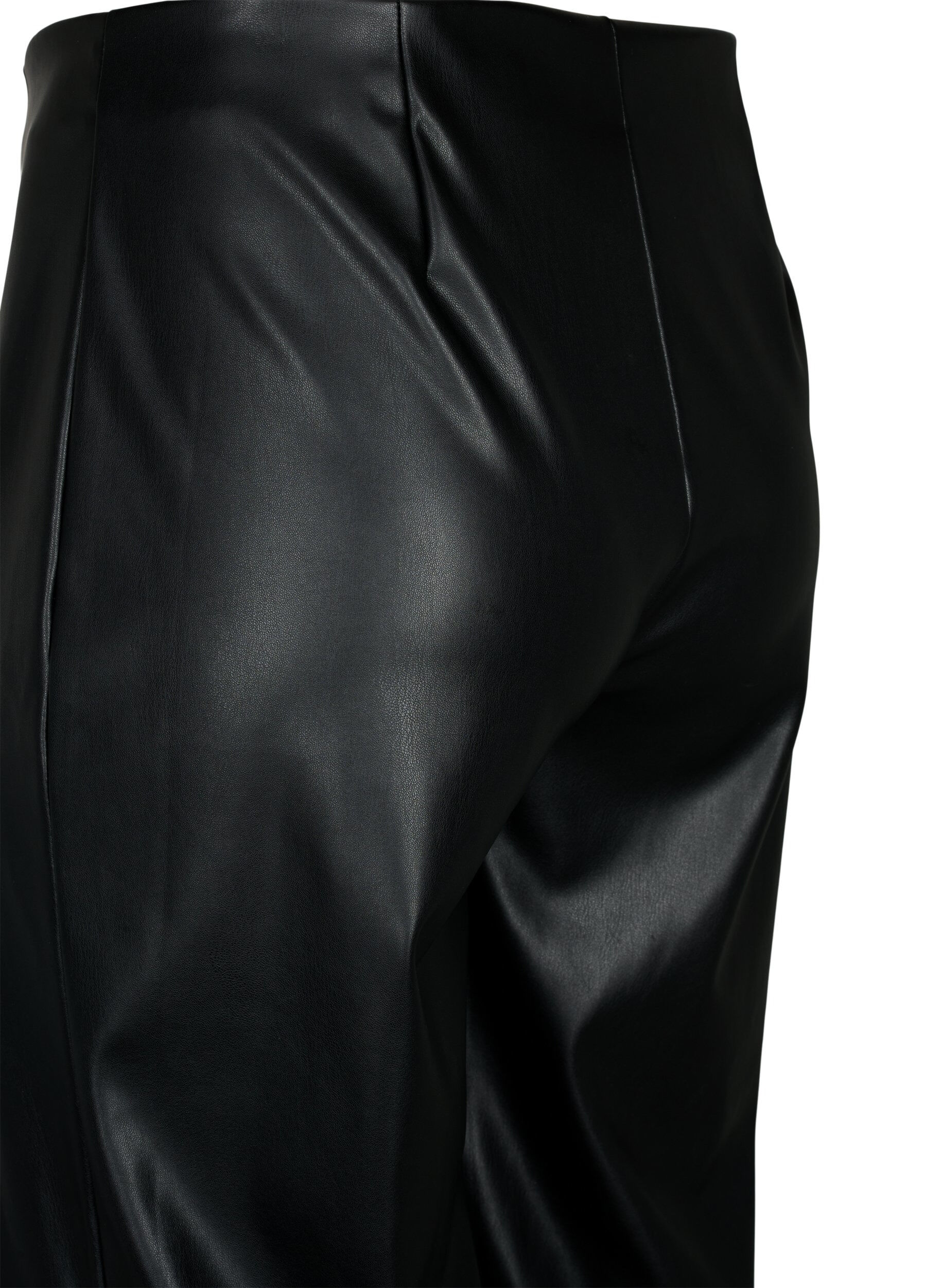 Zizzi Pantalon en simili cuir avec jambe large, Black, Packshot image number 3