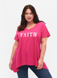 T-shirt en coton à manches courtes, Shocking Pink FAITH, Model