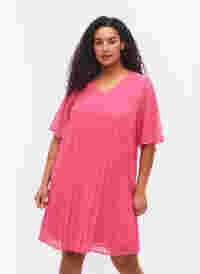 Robe plissée à manches courtes, Shocking Pink, Model