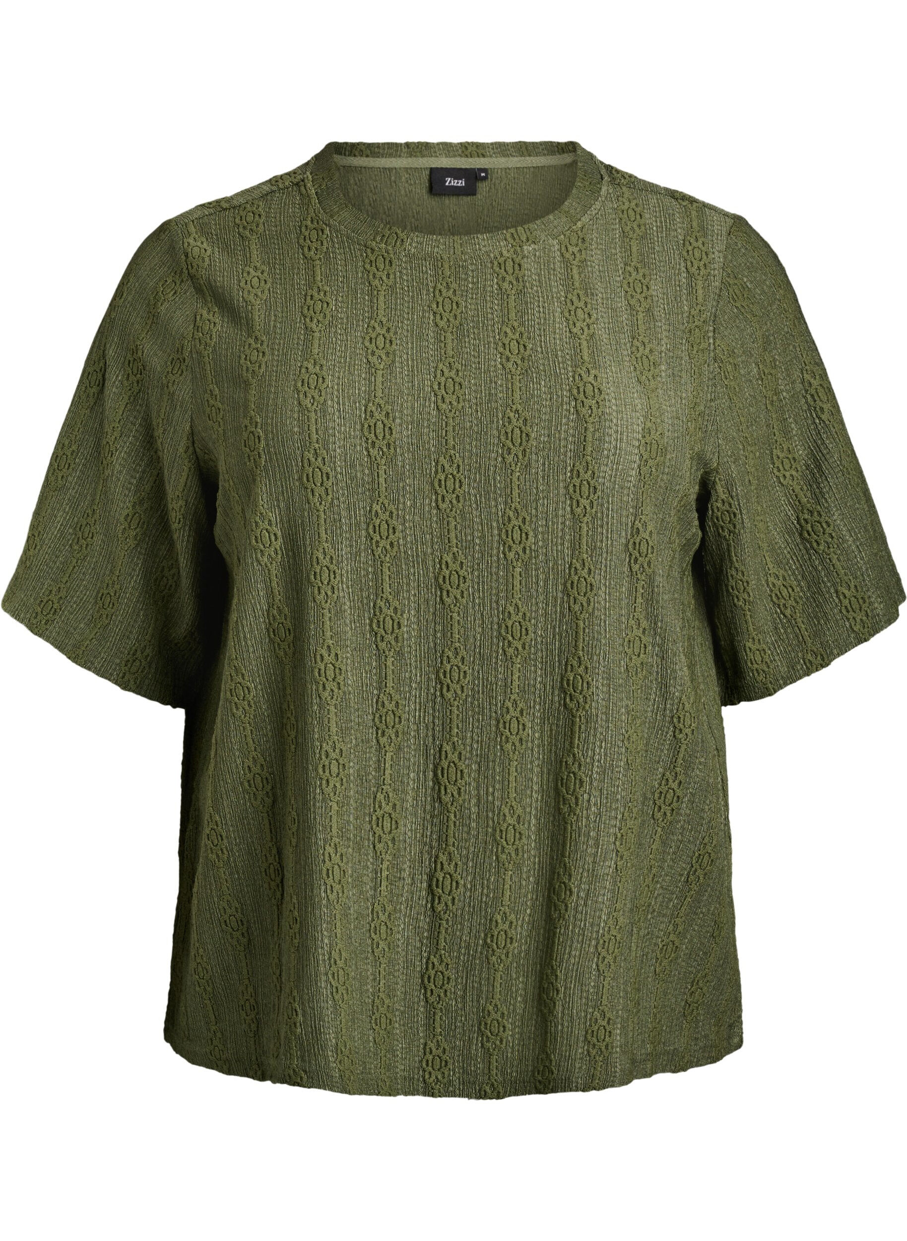 ZizziBlouse met structuurpatroon en korte mouwen, Groen, Packshot image number 0
