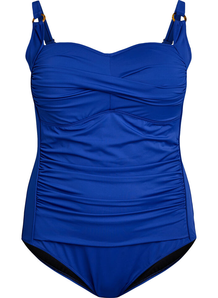 Gewatteerd badpak met draperie, Blauw, Packshot image number 0