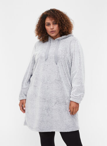Chemise de nuit douce avec capuche, Light Grey, Model image number 0