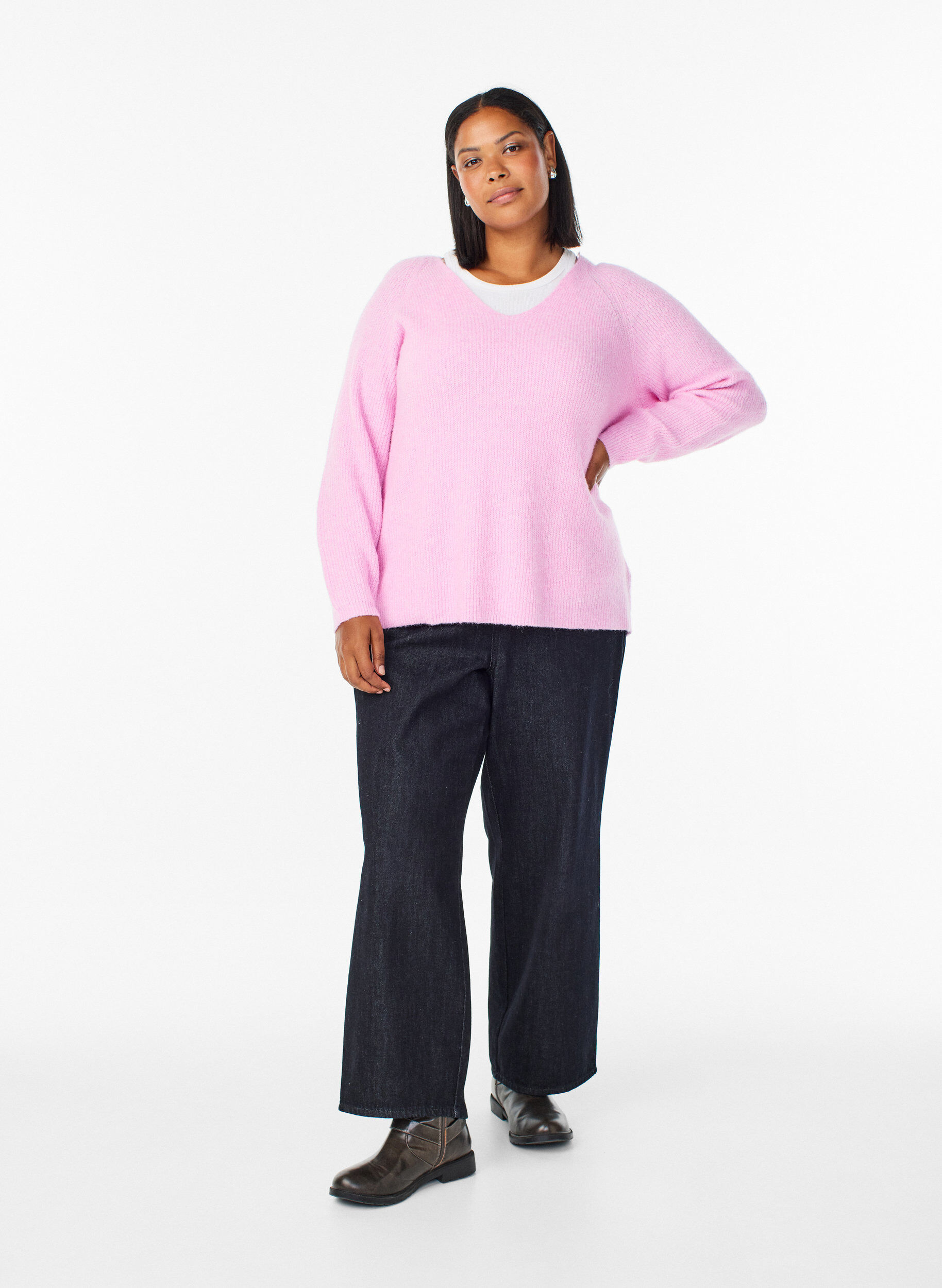 ZizziBlouse en maille &agrave; col V et manches raglan, Rose, Model image number 1