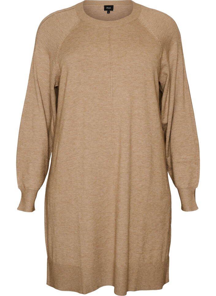 Robe courte en maille &agrave; manches raglan et couture centrale, Beige, Packshot image number 0