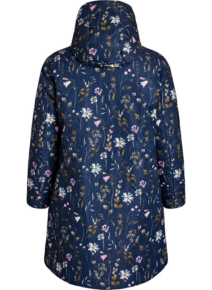 Gewatteerde winterjas met bloemenprint, Blauw, Packshot image number 1