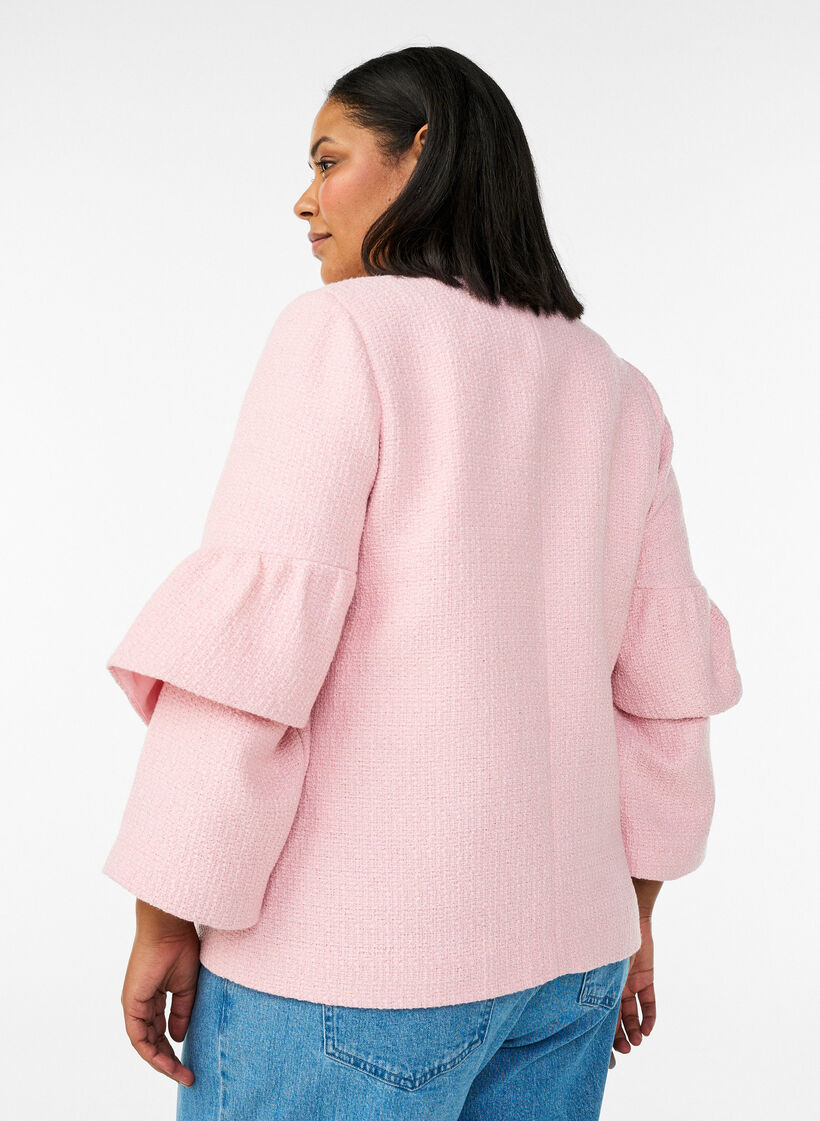 Boucl&eacute; jasje met ruchesdetails, Roze, Model image number 2