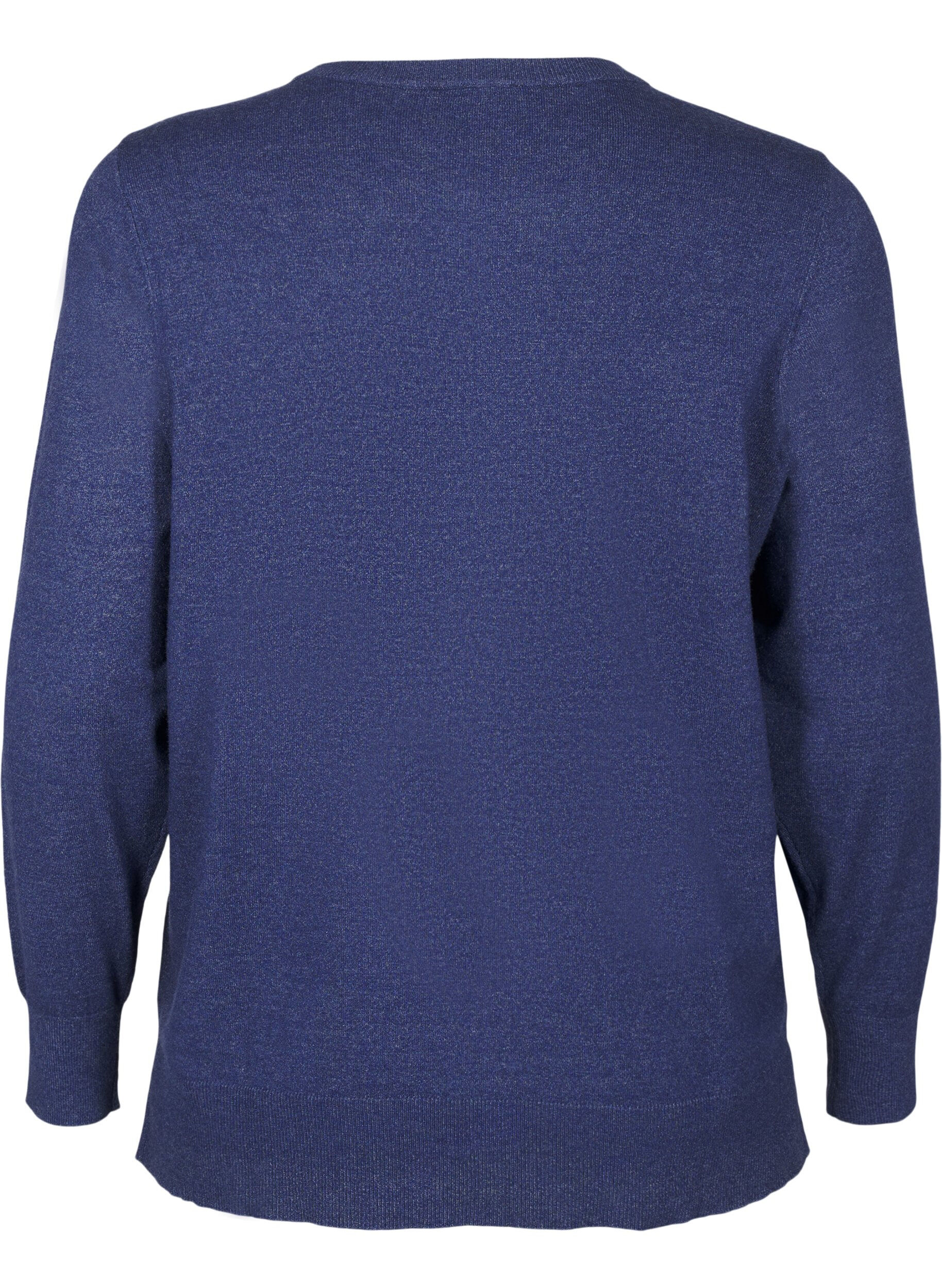 ZizziGebreide blouse met lange mouwen en een spleet, Blauw, Packshot image number 1