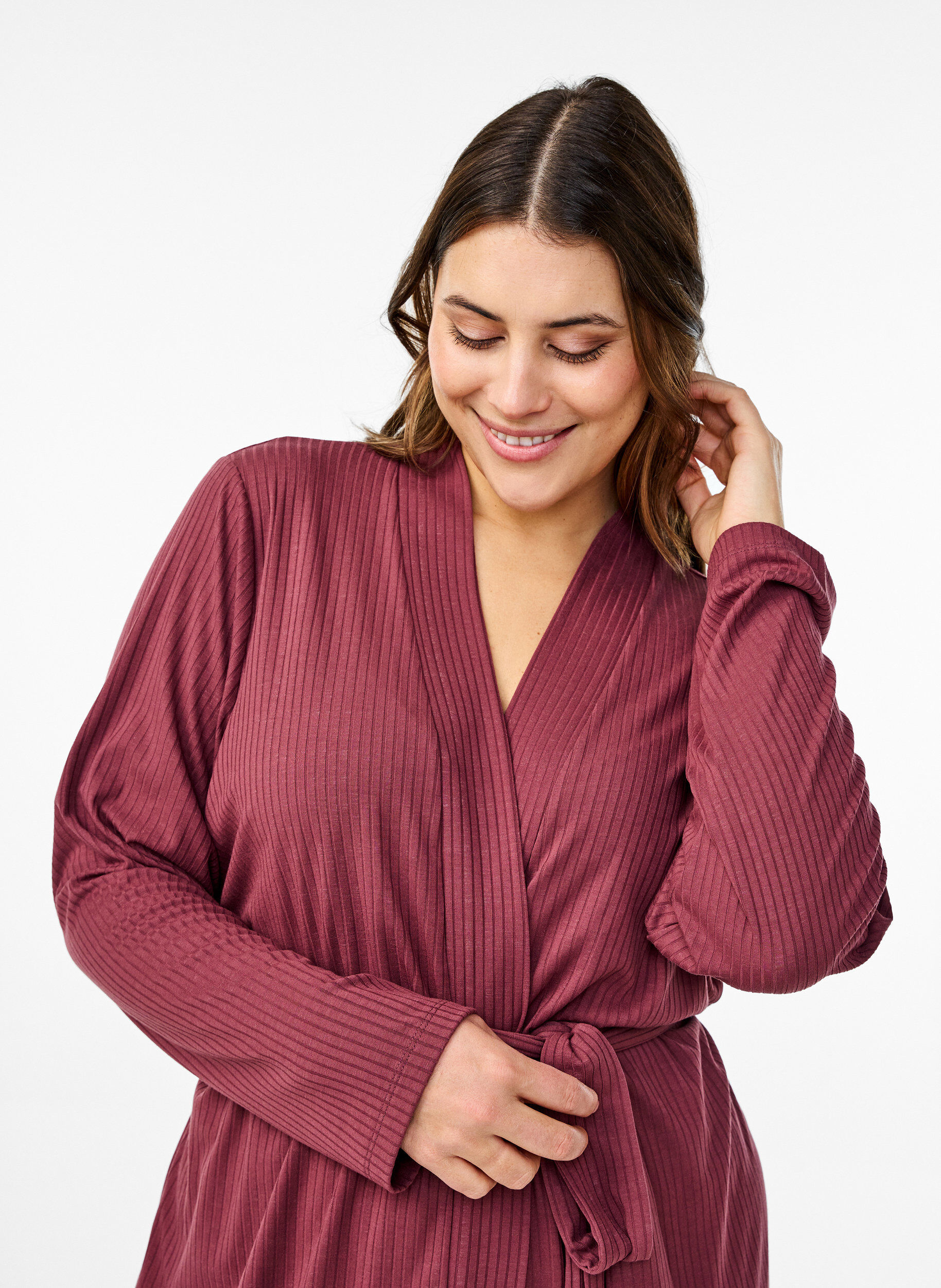 Zizzi Robe de chambre avec ceinture &agrave; nouer, Rose Brown, Model image number 2