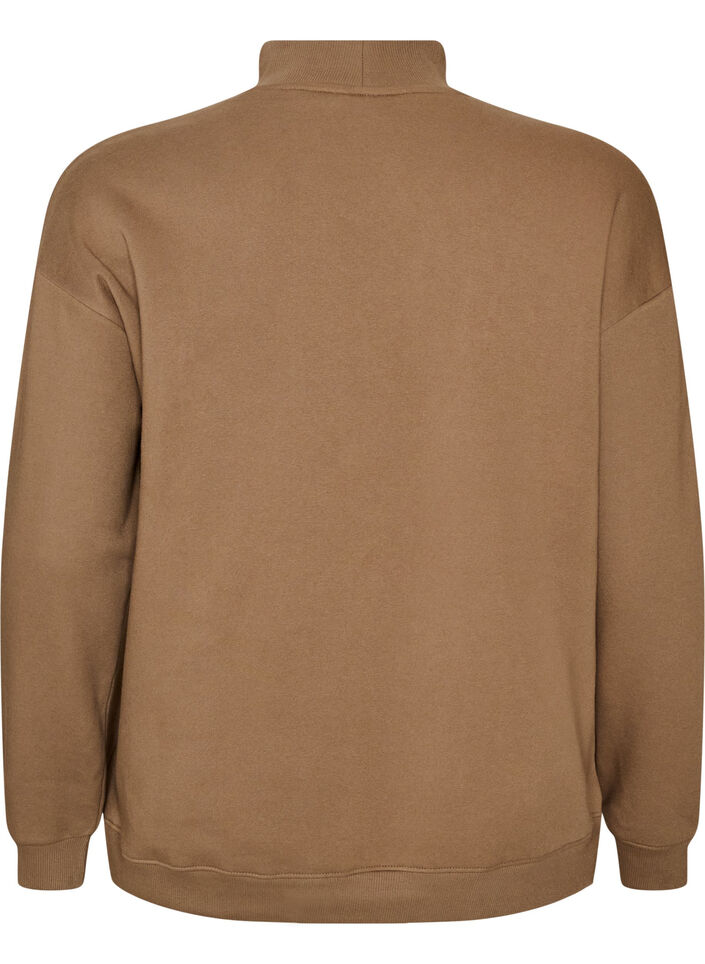 Sweatshirt avec col montant et motif sportif sur le devant, Marron, Packshot image number 1