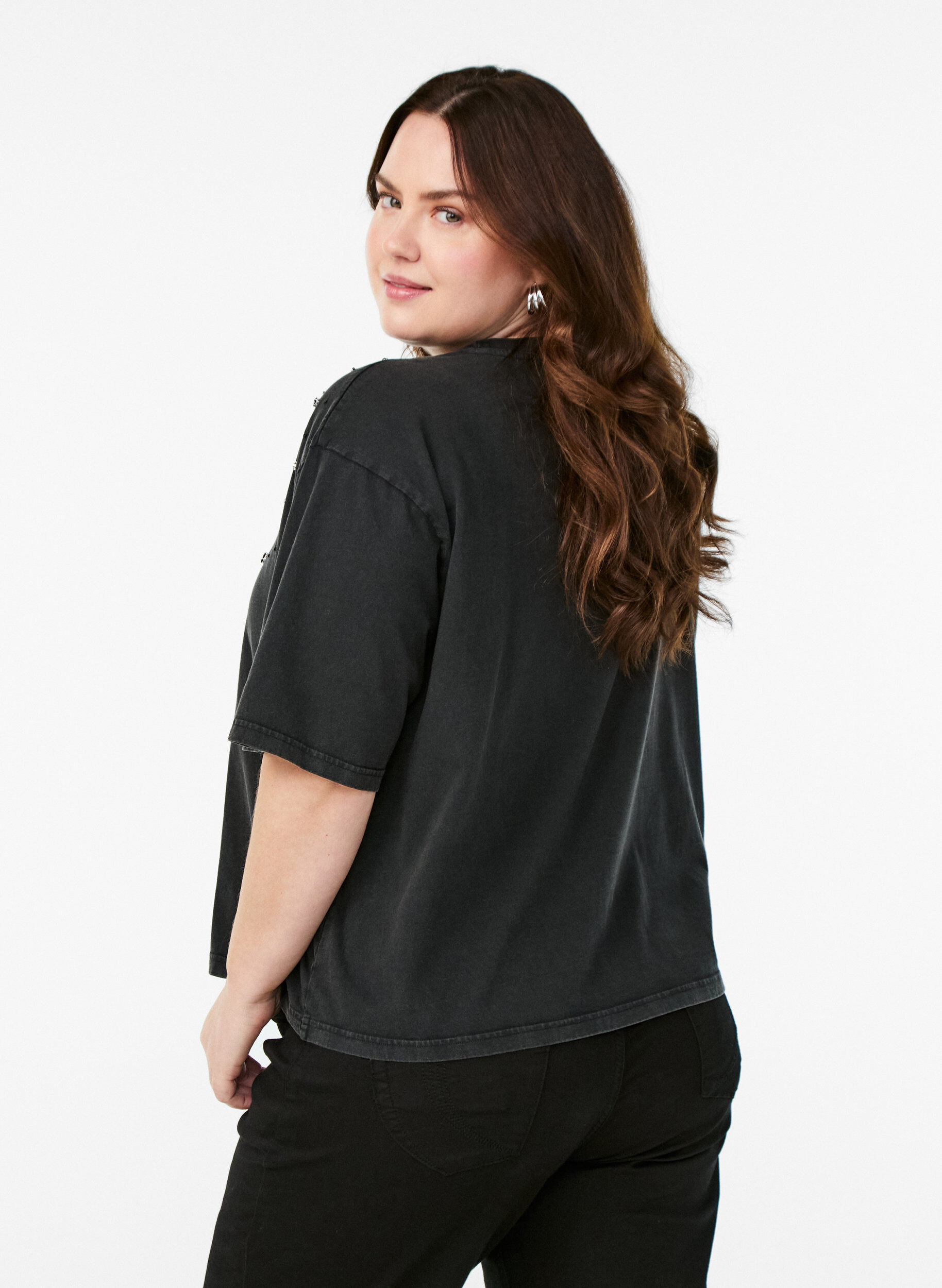 ZizziBoxy T-shirt met parels en strass-steentjes, Grijs, Model image number 2