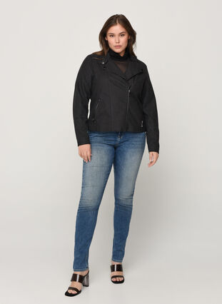 Short faux suede jacket, Black, Model image number 2