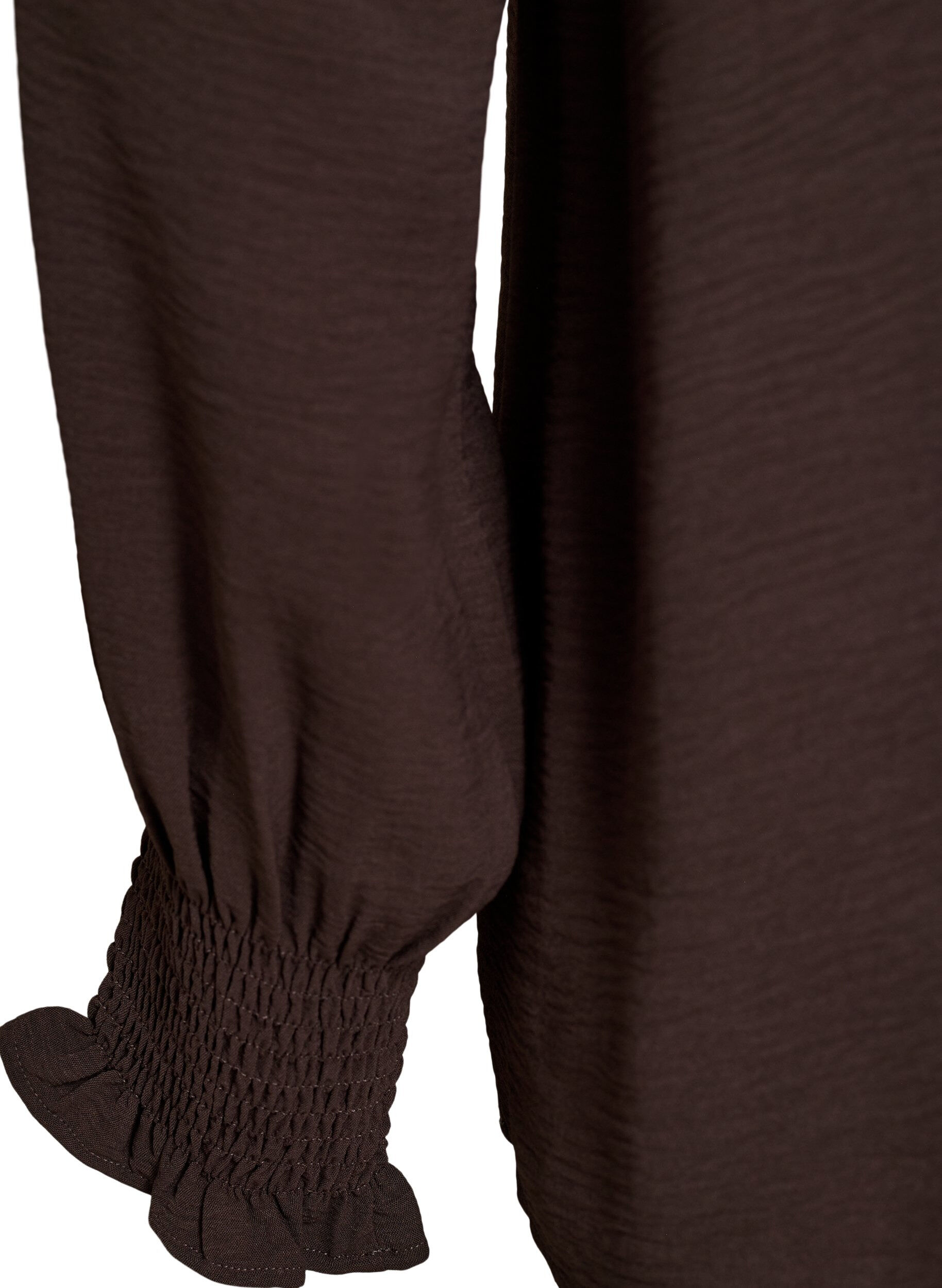 ZizziBlouse avec poignets smock&eacute;s et col en V, Marron, Packshot image number 3