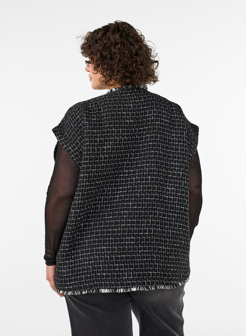 Gilet &agrave; carreaux avec boutons d&eacute;coratifs, Noir, Model image number 2