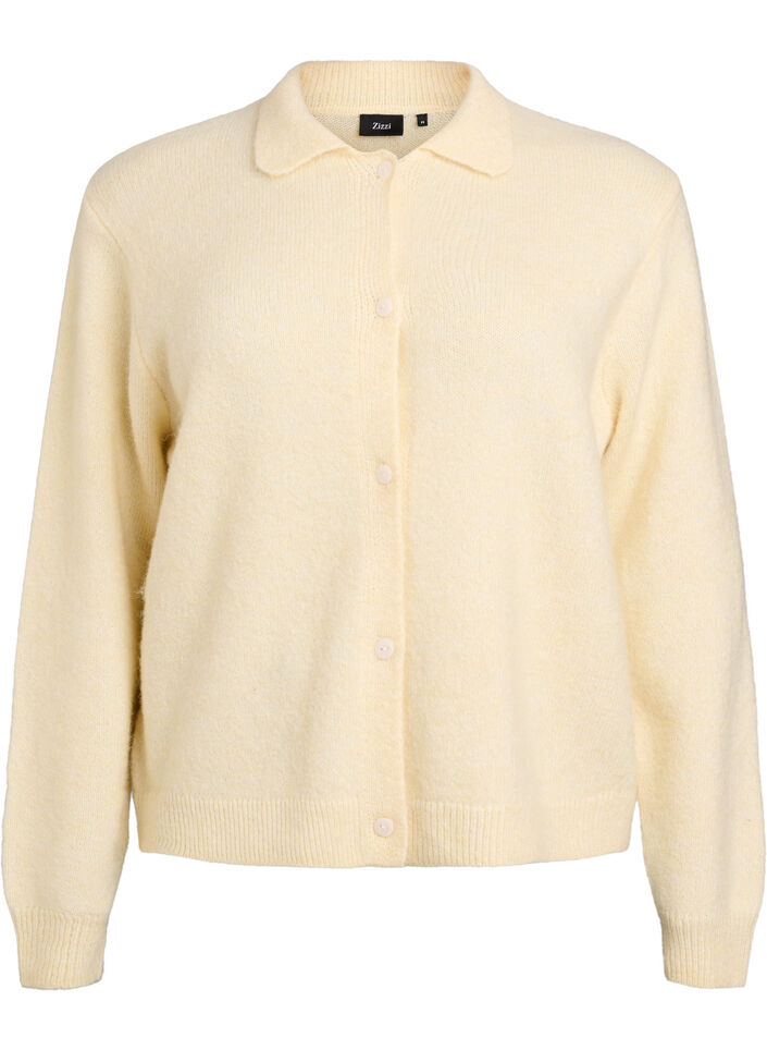 Cardigan en maille avec col et boutons, Jaune clair, Packshot image number 0