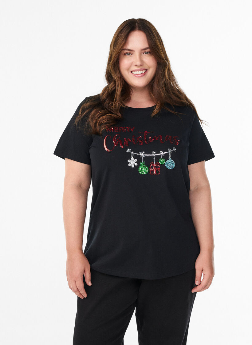 Kerst T-shirt van biologisch katoen, Zwart, Model image number 0