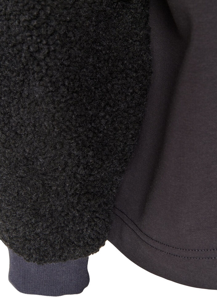 Sweatshirt met teddymouwen en een hoge hals, Grijs, Packshot image number 3