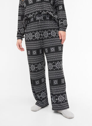 Pyjama broek met patroon en trekkoorden, Black AOP, Model image number 2