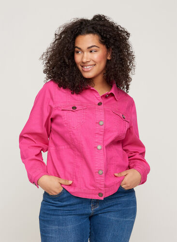 Veste en jean courte et colorée, Fuchsia Purple, Model image number 0