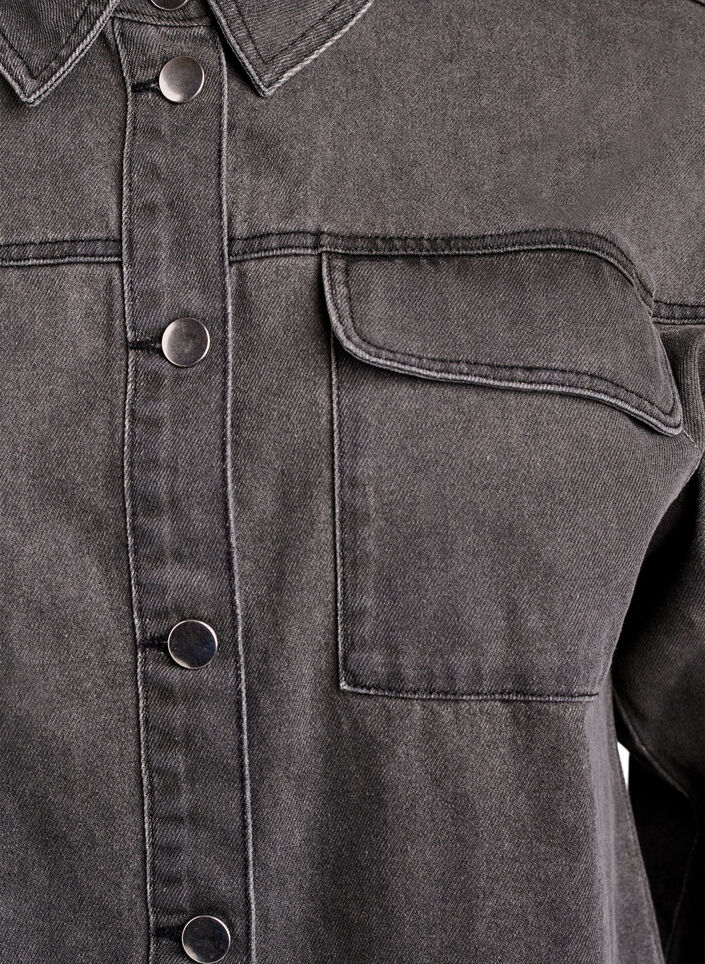 Denim shirt met oogjes op de mouwen, Grey Denim, Packshot image number 2