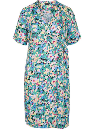Viscose midi-jurk met overslag, Multi AOP, Packshot image number 0