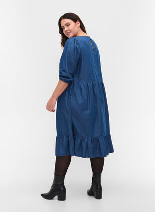 Robe en jean en coton à manches 3/4, Blue, Model image number 1