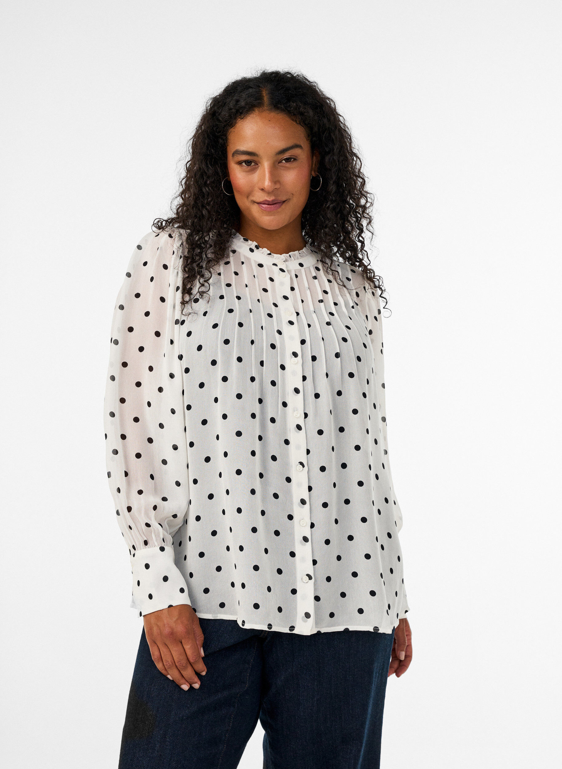 ZizziBlouse en viscose &agrave; col &agrave; volants, Blanc, Model image number 0