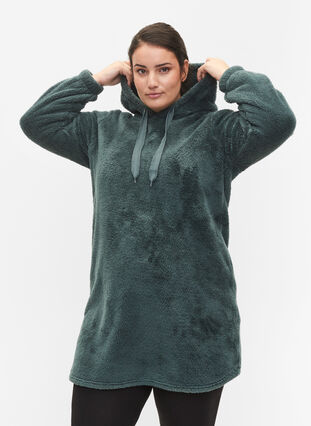Chemise de nuit douce avec capuche, Balsam Green, Model image number 0
