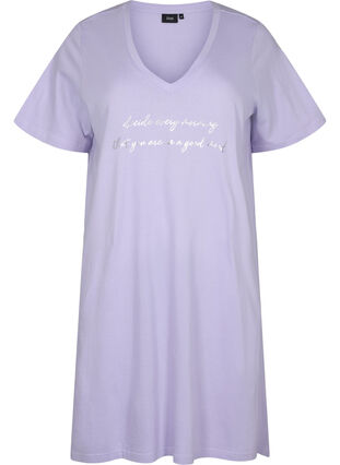 Chemise de nuit en coton biologique avec col en V , Lavender Decide, Packshot image number 0
