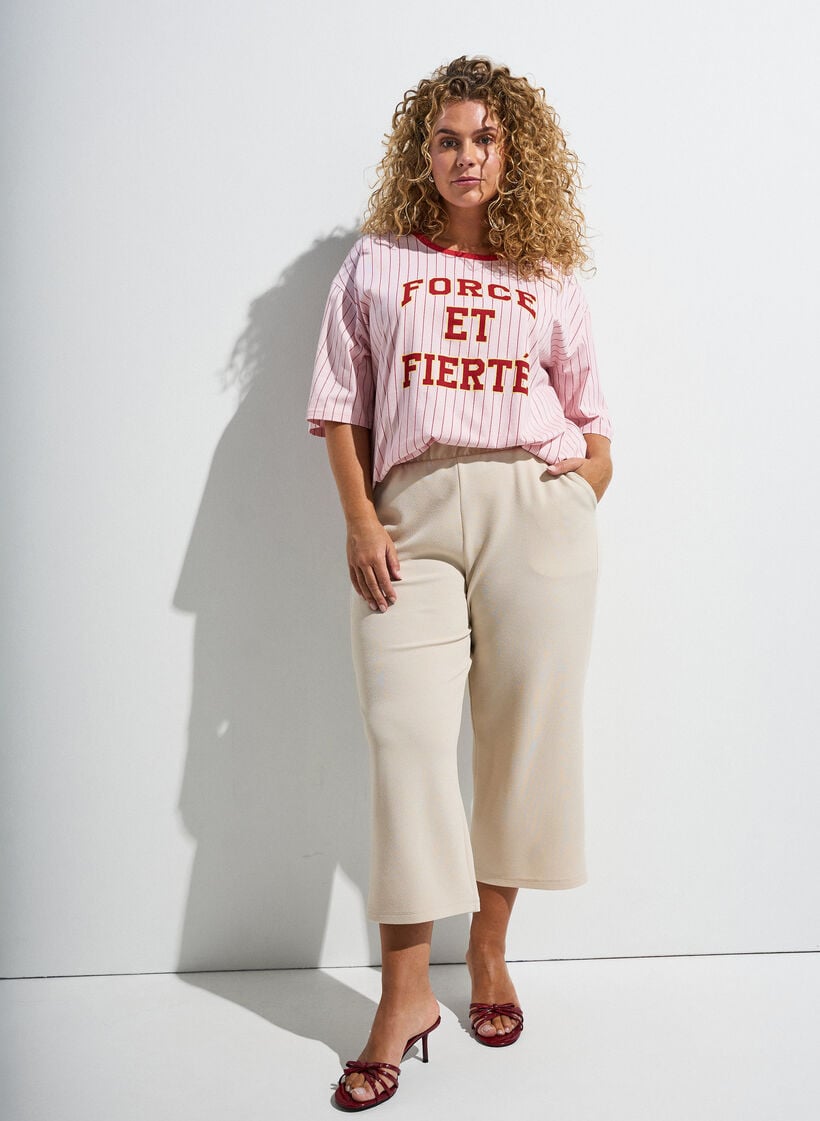 Boxy T-shirt met strepen en statement print, Roze, Image image number 0