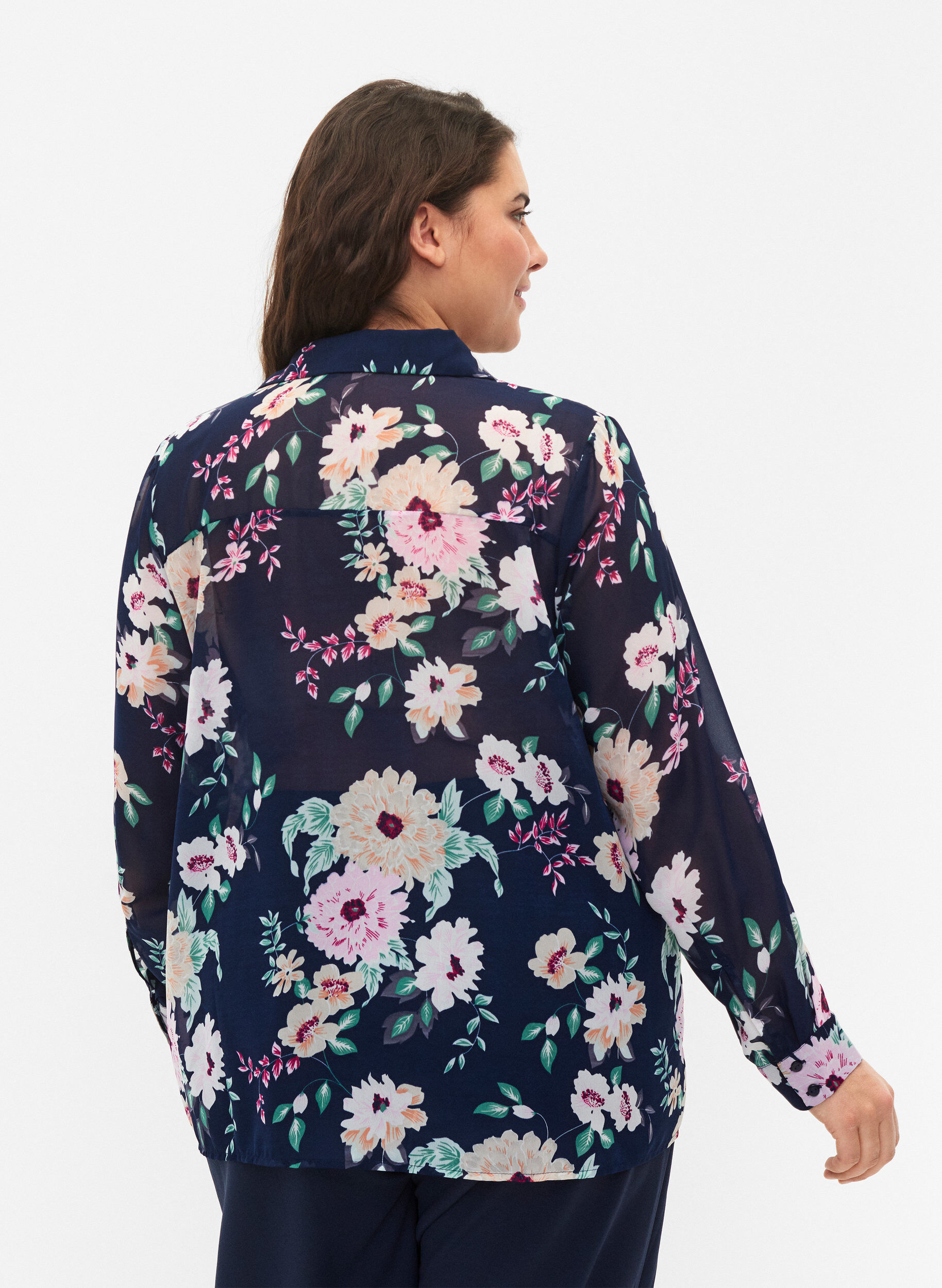 ZizziFLASH - Shirt met lange mouwen en bloemenprint, Navy Flower, Model image number 1