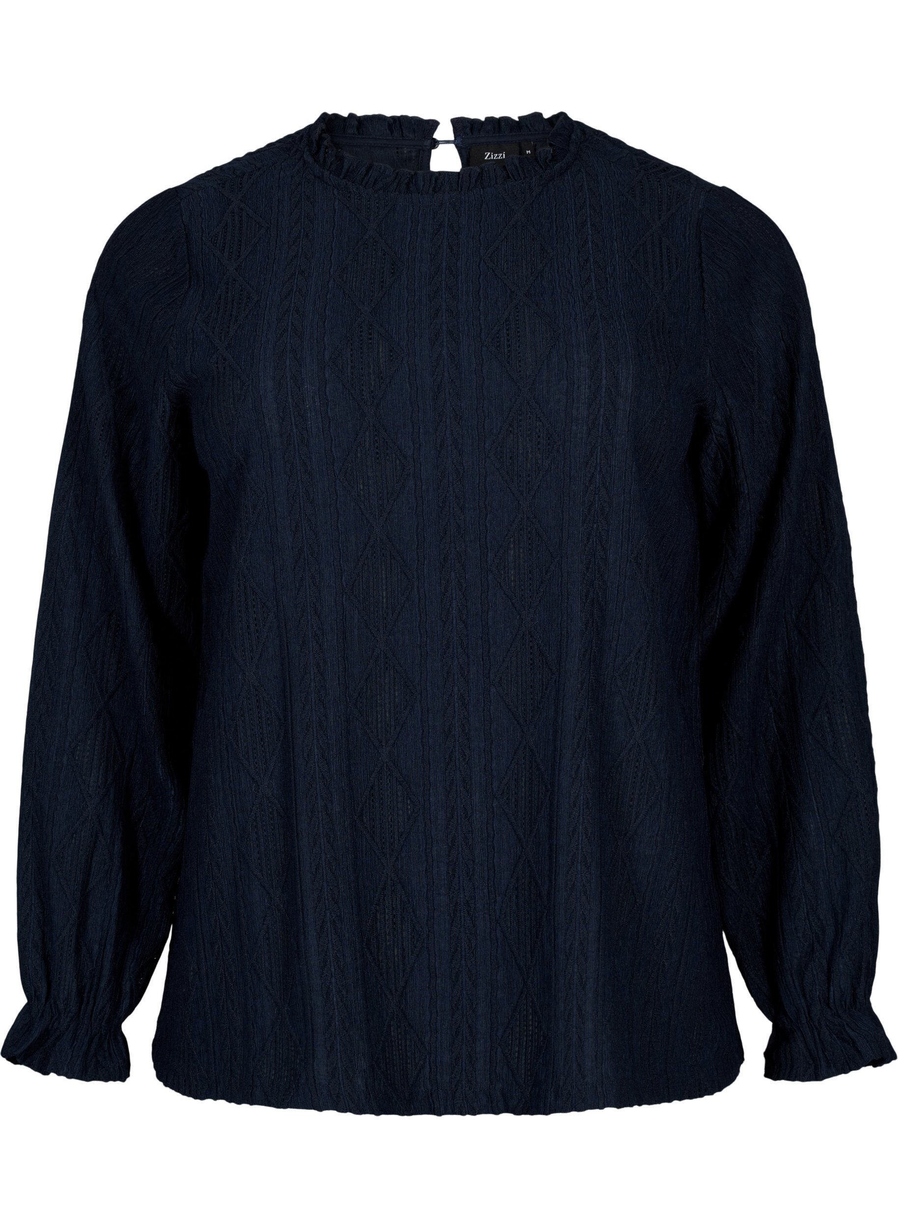 ZizziBlouse met ruches en ton-sur-ton-patroon, Night Sky, Packshot image number 0