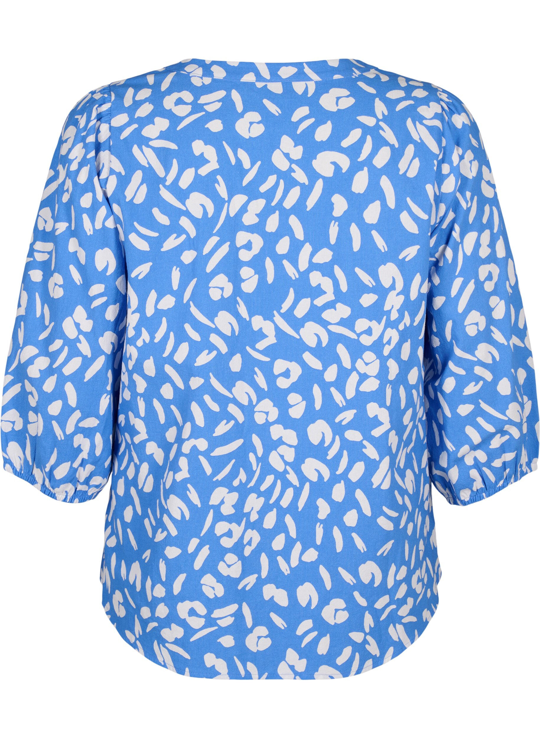 ZizziKatoenen blouse met 3/4 mouwen en print, Marina White AOP, Packshot image number 1