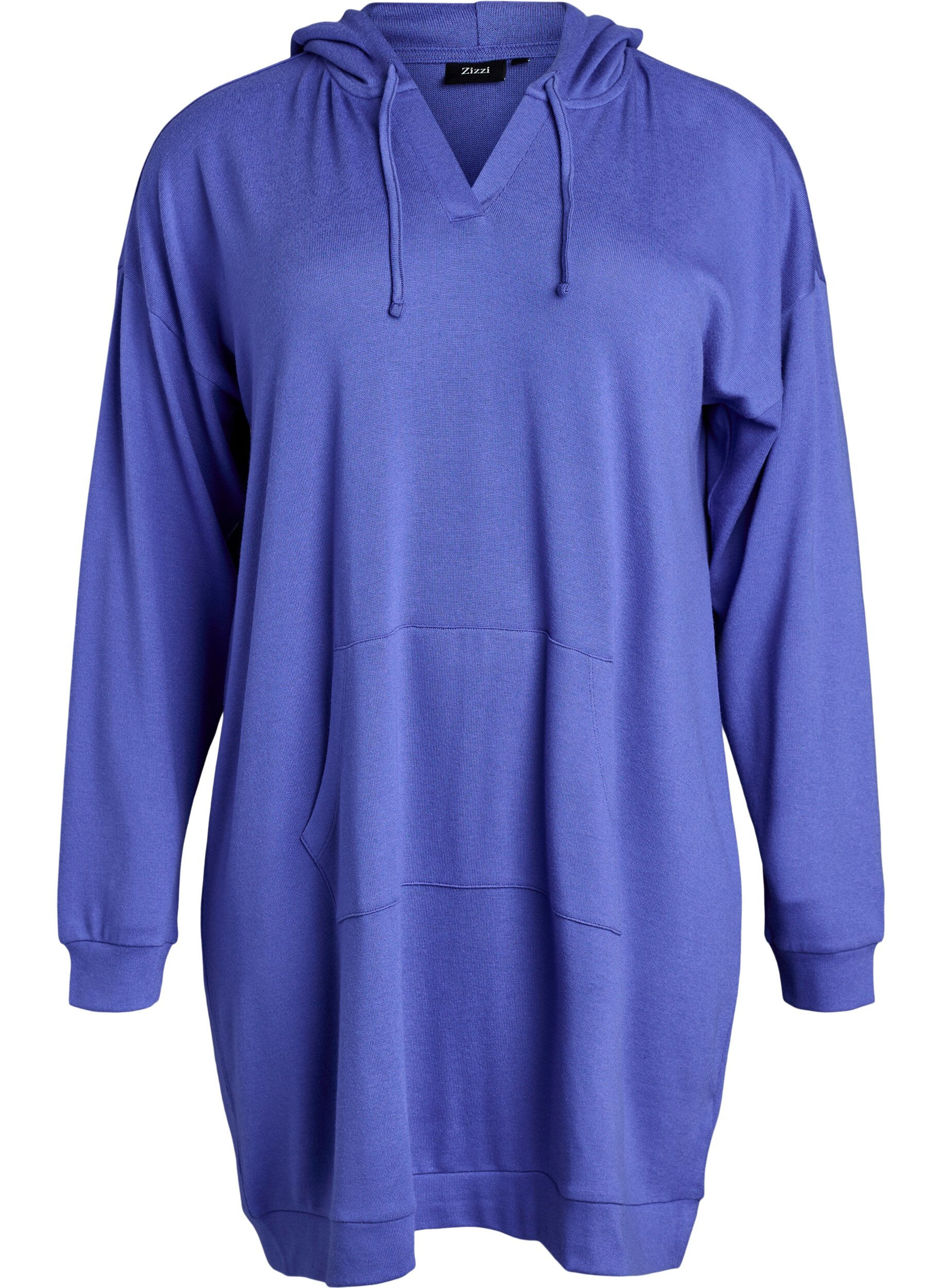 Zizzi Robe sweat &agrave; capuche courte avec poche kangourou, Bleu, Packshot image number 0
