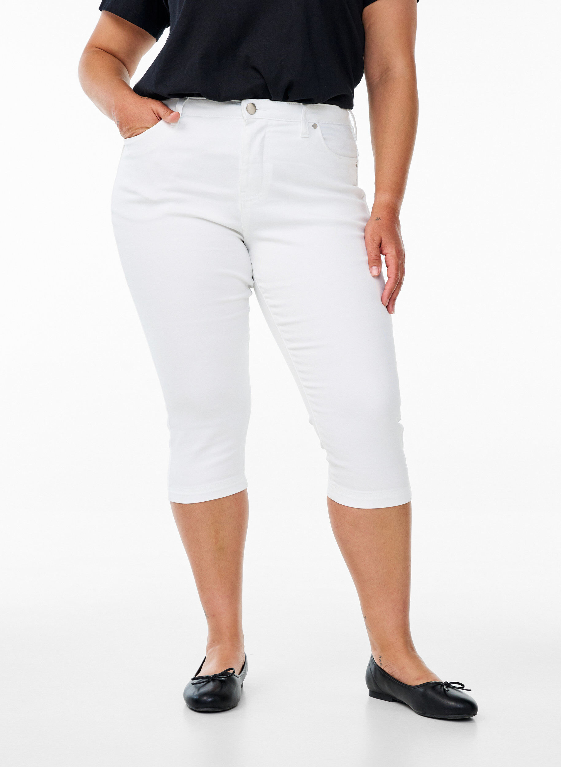 ZizziHigh waist Amy capri jeans met super slim fit, Wit, Model image number 2