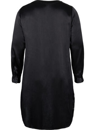 Longue chemise brillante avec fente, Black, Packshot image number 1