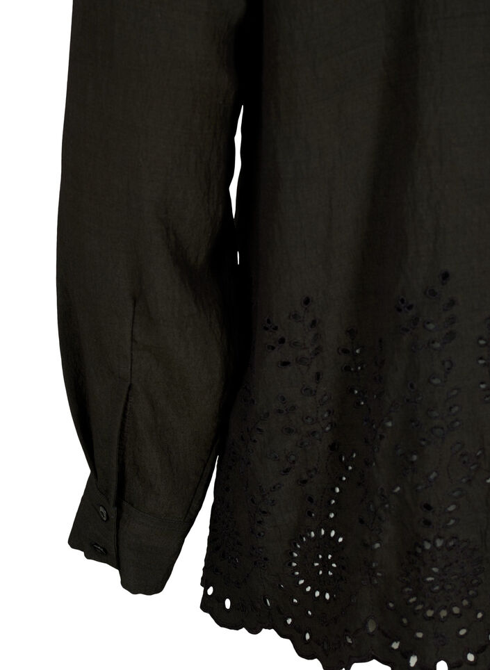 Viscose overhemd met broderie anglaise, Black, Packshot image number 3