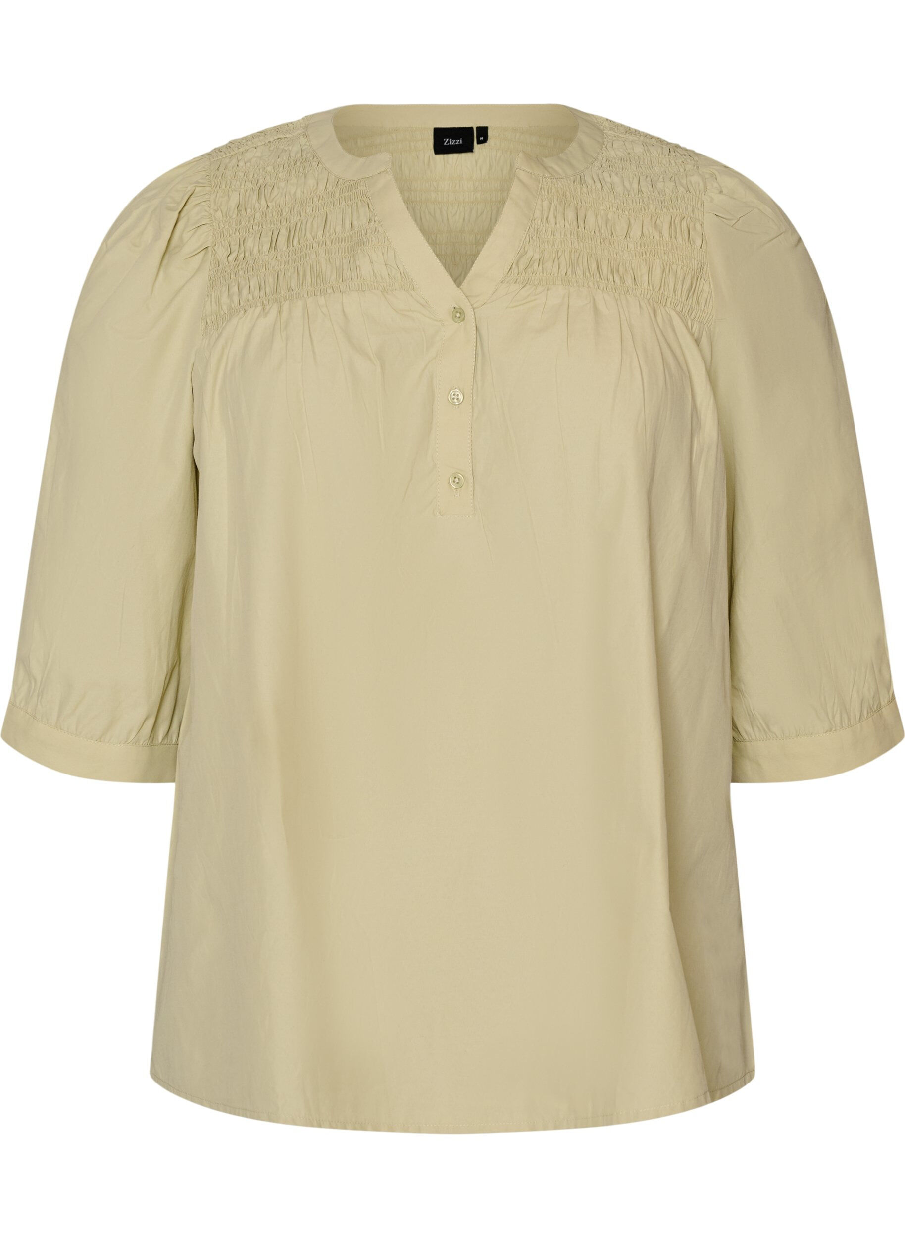 ZizziBlouse met smock en 3/4-mouwen, Groen, Packshot image number 0