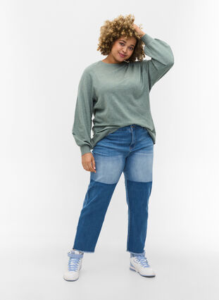 Cropped jeans met contrast, Blue denim, Model image number 0