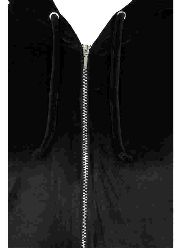 Cardigan en velours avec fermeture éclair et capuche, Black, Packshot image number 2
